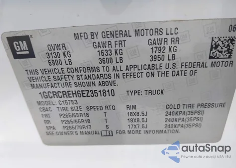 2014 Chevrolet Silverado 1500 1Lt из США, поврежденный, VIN 1GCRCREH6EZ351810